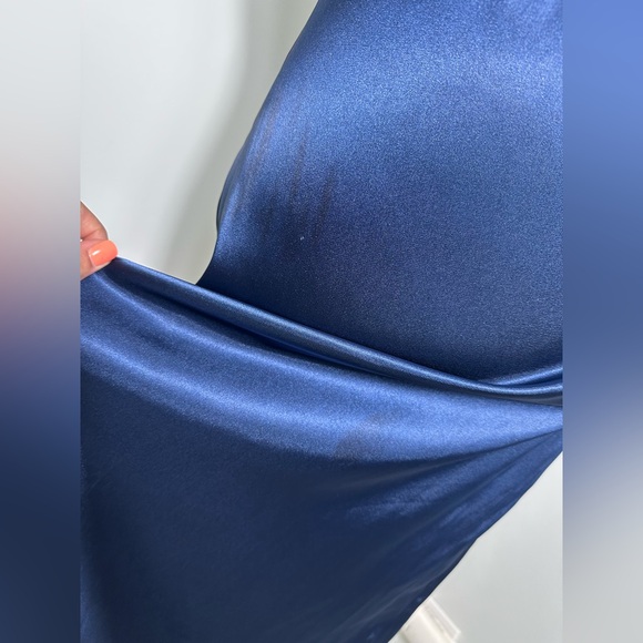 THE FASHION POET Colorblock Side Slit Dress Slip Gown Satin Black Navy Blue XS - Picture 15 of 16